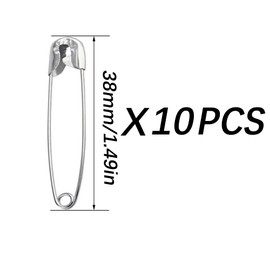 Pack of 10 Safety Pins, 38 mm Safety Pin, Safety Pins for Crafts, Sewing, Jewellery Making, Home Workplace