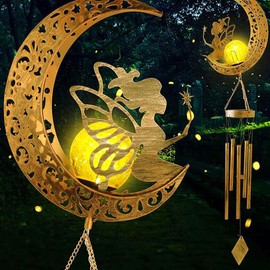 Solar Wind Chime, Flower Elf, Iron Art Sun Lawn Projection Light, Outdoor Garden Decoration, Waterproof Courtyard Light (Flower Elf Solar Wind Chime Light)