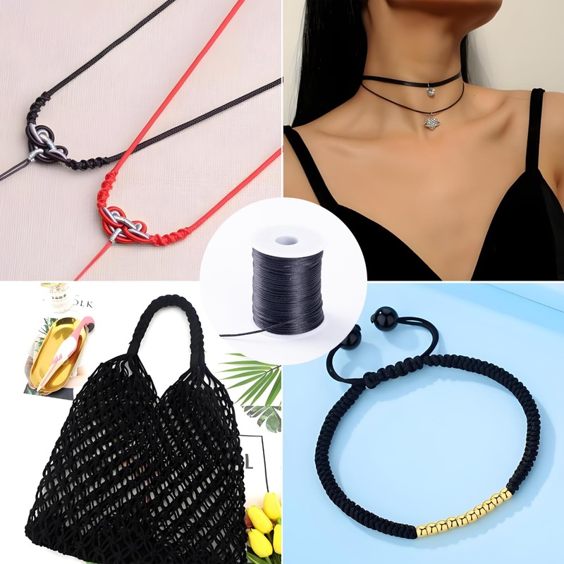 2mm x 100 Yards Black Nylon Cord, Satin String Bracelet
