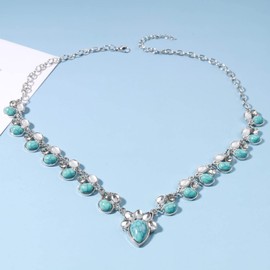 Inilbran Boho Teardrop Turquoise Choker Necklace Silver Turquoise Gemstone Choker Necklace Vintage Opal Moonstone Necklace Blue Natural Stone Necklace Jewelry for Women and Girls