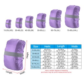 PATIKIL 40-50L Waterproof Backpack Rain Cover, Non-Slip Backpack Cover with Reflective Strap Stay Dry for Hiking, Camping, Hunting, M, Purple