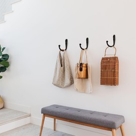 Amissz Screw Hooks, Pack of 10 Coat Hooks, Wall Hooks, Black, Coat Hooks Wall with 20 Screws for Door, Bedroom, Bathroom, Wardrobe, Living Room