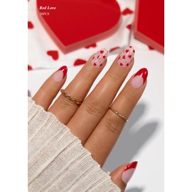 AutyaMee Semi Cured Gel Nail Strips (Red Love), French Heart, 20 Pcs Gel Nail Wraps, Stickers, UV Light Required, Salon Quality, Long Lasting, Valentines Day Gift