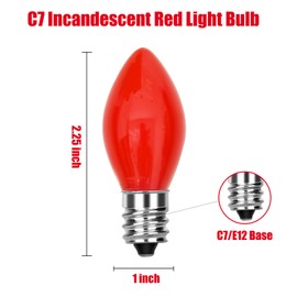 SUNSGNE C7 Red Christmas Replacement Night Light Bulbs, 5 Watt E12 Candelabra Base Bulbs - Great for Small Night Lights, Decorative Lights, Christmas Outdoor String Lights, Pack of 25