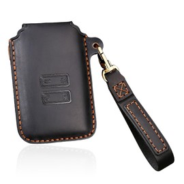 HIBEYO Leather Key Fob Cover for Renault Kadjar Koleos Clio Scenic Megane Duster Sandero Captur Twingo Accessories Smart Remote Auto Key Cover Protector-Black