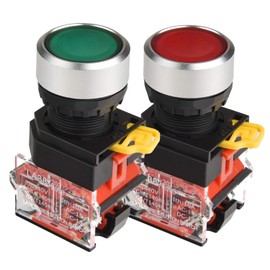APIELE 2 Pcs 22mm Plastic Momentary Push Button Switch 10A 440V 1NO1NC DPST RED Green