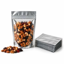 Bolsas Stand Up Pouch Cromo 100 Pz Cierre Hermético Transparente Zipper Ventana Resellable Reutilizable Para Cafe Snack 16cm X 24cm