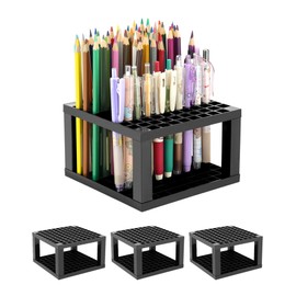 QWORK 96 Hole Plastic Pencil & Brush Holder, 4 Pack Plastic Desk Stand Organizer Storage for Pens, Brushes, Colored Pencils and Modeling Tools