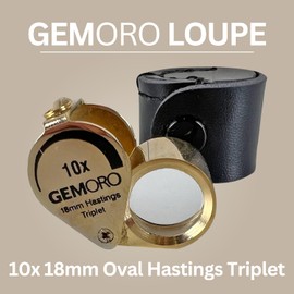 GemOro Jewelers Loupe Magnifier | Gold Hastings Triplet 10x Jewelry Eye Loop Magnifying Glass Monocle for Watch Repair Diamonds Coins Plants Gems Stamps Rings Earrings | Pocket Microscope (18mm)