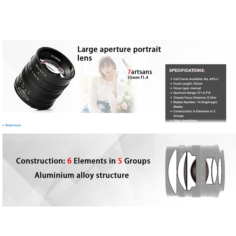 55mm F1.4 APSC Large Aperture Fixed Lens for Fuji FX