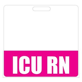 ICU RN Badge Buddy (Red) - Horizontal Heavy Duty Badge Tags for Intensive Care Unit Resident Nurses - Double Sided Badge Identification Card
