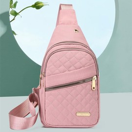 Maxoner Trendy Small sling chest bag for women with multi zipper pockets, Stylish Chic Quilted Design adjustable crossbody daypack backpack shoulder fanny pack for Travel, Sports, Running, Hiking, and Daily Use - Color: White cherry