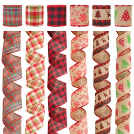 KINGLAKE Christmas Wired Ribbon 2.5 Inch Wide Buffalo Plaid Checkered Ribbon 30 Yards Gingham Tartan Ribbon Wired for Christmas Tree Wreath Crafts Gift Wrapping 6 Rolls Check Holiday Ribbon Decoration