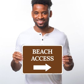 Beach Access with Right Arrow Sign, 10x14 Inches, Rust Free .040 Aluminum, Fade Resistant, Made in USA