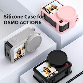 Funda de silicona para DJI OSMO Action 6, funda protectora de silicona suave para lente DJI OSMO Action6, accesorios de cámara deportiva con cordón y correa antipérdida (rosa)