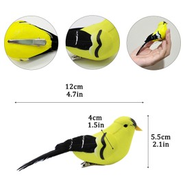 LWINGFLYER Artificial Birds Realistic 2 Pack Clip on Foam Feathered Bird Ornaments Figurines for Spring Christmas Tree Decoration Wreaths Crafts Party Home Decor (Yellow Birds Finch)