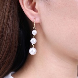 Aneneiceera Vintage Pearl Earrings Gold Pearl Tassel Earrings Long Pearl Huggie Hoop Earrings Wedding Pearl Chain Earrings Jewellery for Women and Girls (Short), Metal