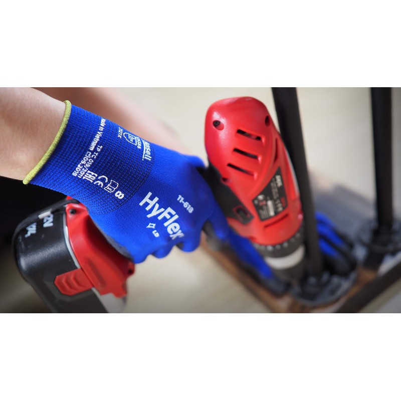 Ansell HyFlex 11-618 Mechanics Gloves, Abrasion-Resistant PU Coating Protective Gloves,