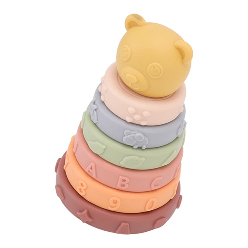 6 Pcs Soft Sensory Stacking Circle Toys with Bear Stacker