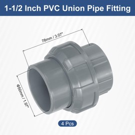 sourcing map PVC Union Pipe Fitting, 4Pcs 1-1/2" PVC Slip Union Coupling Adapter with O-Ring, Slip Socket Port Connection for Swimming Pools and Outdoor Plumbing Applications (Grey)
