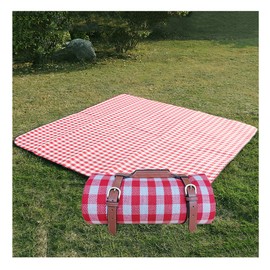 RealPero Extra Large Picnic Blanket Waterproof Camping Mat Rug with PU Carrier Soft Lightweight Portable Outdoor Mat for Travel Lawn Camping on Grass Sand-Proof Beach Red White Plaid