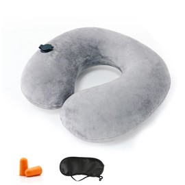 Kzouenzu Neck Pillow, Neck Pillow, Aeroplane Inflatable, Travel Pillow, Neck Pillow, Inflatable Aeroplane, Uper Lightweight, Portable, Ideal for Airplane Chair, Car, Home [Grey]