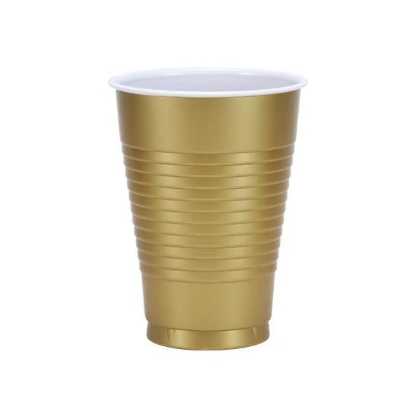 EcoQuality 12oz Gold Plastic Cups – Disposable Party Drinking Cups