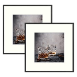 Frametory, 12x12 Aluminum Picture Frame with Ivory Color Mat for 8x8 Picture & Real Glass, Metal Picture Frame Collection (Black, 2-Pack)