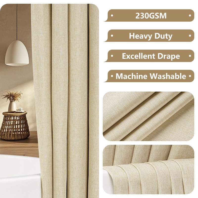 Seenus Linen Look Beige Fabric Shower Curtain Extra Long 72