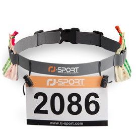RJ-Sport Triathlon Race Number Belt, Running Strap with Numbers & 6 Gel Holders for Jogging, Cycling, Marathons