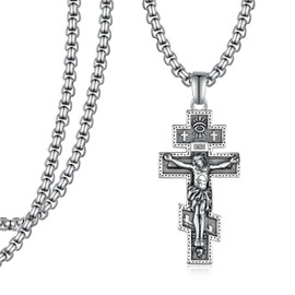 Orthodox Cross Necklace Sterling Silver Eastern Orthodox Cross Necklace Easter Gifts Jesus Cross Jewelry for Men, No, Sterling Silver, No Gemstone