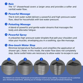 Hibbent Upgraded 13'' Shower Head Combo, High Pressure 5 Spray Rainfall Showerhead with 10 Spray Modes Handheld, All Metal 3-way Diverter Shower Arm, 71'' Hose and Holder, Matte Black