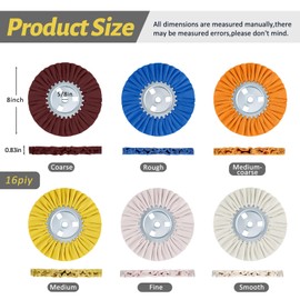 Amylove 7 Pcs 8" Airway Buffing Wheel Kit in Diameter 5/8" in Arbor Hole, Metal Aluminum Wheel Polishing, Aluminum Metal Polishing for Angle Grinder Mirror Finish Multiple Grit