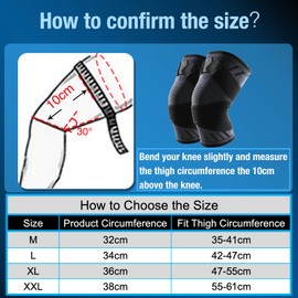 Goosom Knee Support (Pack of 2) Knee Support Compression with Adjustable Pressure Strap Knee Pads Non-Slip for Running, Basketball, Crossfit, Sports, Gym K51 L