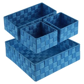 Posprica Woven Storage Baskets for Organizing, Small Black Baskets Cube Bin Container Tote Organizer Divider for Drawer, Closet, Shelf, Dresser, Set of 4(Navy)