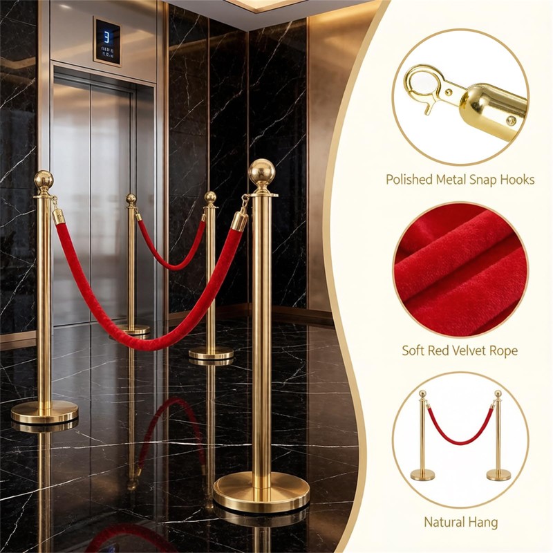 Okllen 4 Pack Red Velvet Stanchion Rope, 5 Feet Crowd