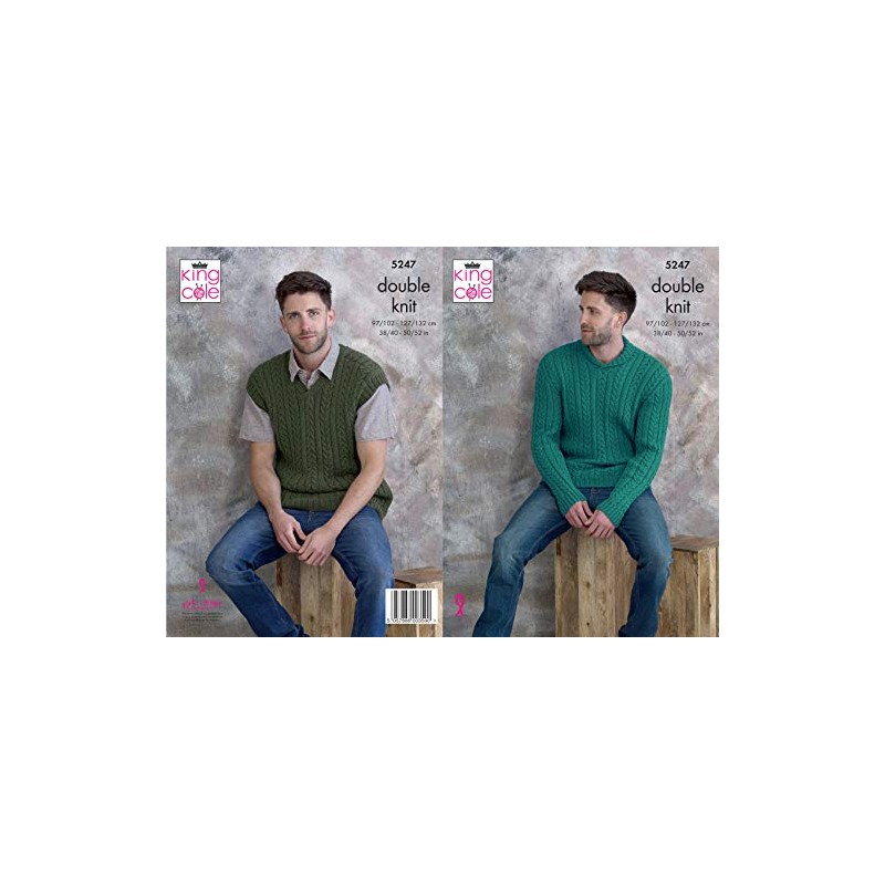 King Cole 5247 Knitting Pattern Mens Sweater and Tank Top