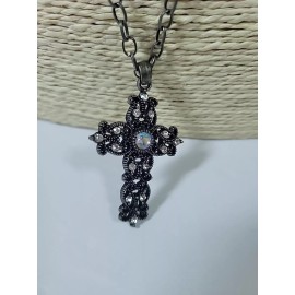 fashion necklace Cross Necklace AB Rhinestone Long Costume Jewelry Goth Cosplay Renaissance NWT