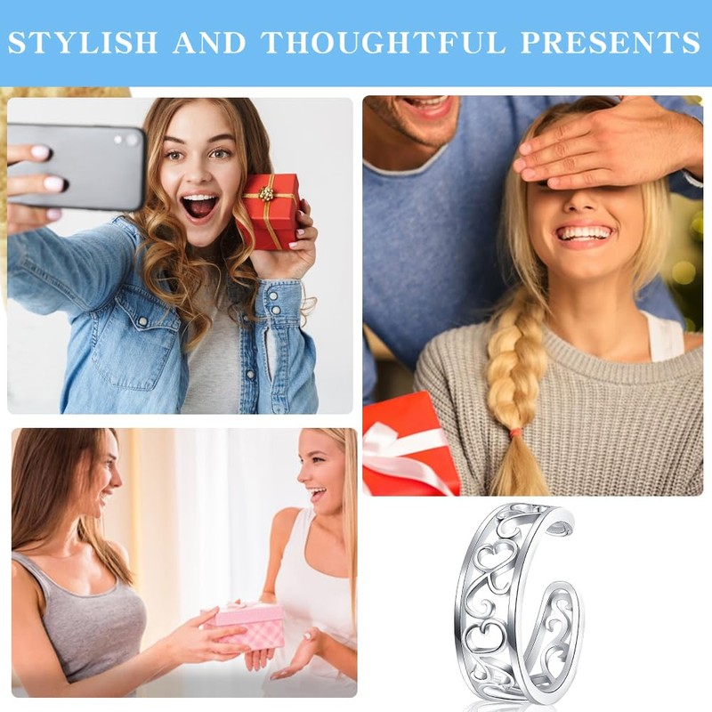 YVOETN Silver Toe Rings for Women Non Tarnish Adjustable Open