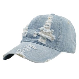 Chiclinco 3 Pack Distressed Denim Baseball Hats Washed Torn Jeans Adjustable Cap for Men Women (US, Alpha, One Size, Muilt-Color Set 1)