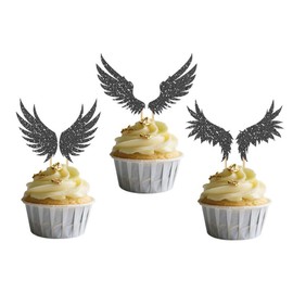 Morndew 24 PCS Glittery Angel Wing Cupcake Toppers for Cupid's Arrow Themed Baby Girl Birthday Party Wedding Party Decoration£¨12 Pairs£©