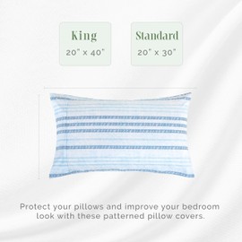 Elegant Comfort Ultra Soft Set of 2 Striped Print Pillowcases - 1500 Premium Hotel Quality Microfiber, Soft and Smooth Envelope Closure 2-Piece Pillow Covers - Standard/Queen, Traci Aqua