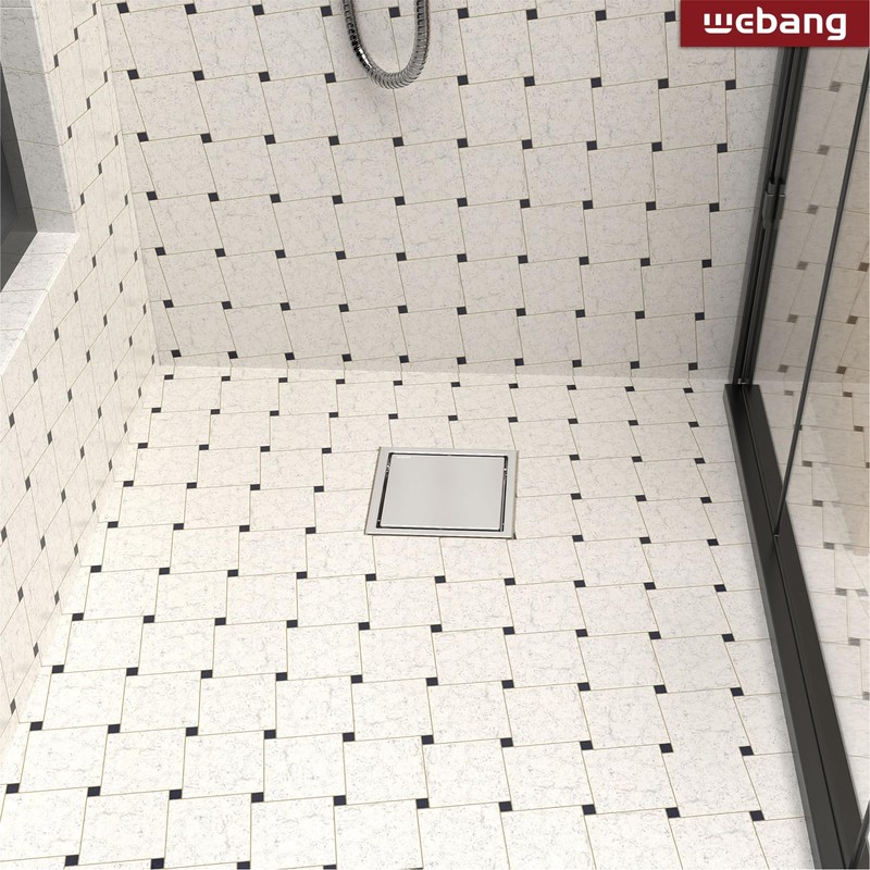 WEBANG 6 Inch Square Shower Drain Brushed Floor Drain with