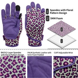 MSUPSAV Multi-purpose Gardening Gloves,Spandex Garden Gloves for Women,Synthetic Leather Work Gloves,Gifts for Women,Medium,Purple