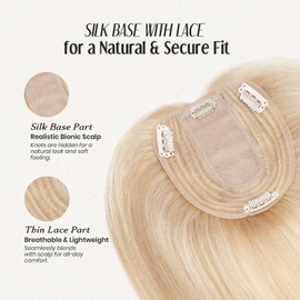 MY-LADY Human Hair Toppers for Women Real Human Hair Thin 10 * 12CM Silk Base with Lace 130% Density Clip in Remy Hairpieces 16 Inch Ash Blonde & Bleach Blonde