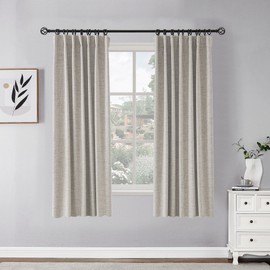 Novecozy 100% Blackout Curtains 63 Inches Long, Linen Thermal Insulated Curtains & Drapes for Bedroom/Living Room, Rod Pocket/Back Tab/Hook Belt/Ring Clips (2 Panels, W50 x L63, Greyish White)