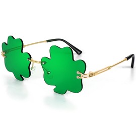 KINYFY St. Patrick’s Day Shamrock Sunglass, Green Clover Sunglass, Green Shamrock Glass for Kids, Men, Women St. Patrick Party Accessories Decoration (Three Leaf)