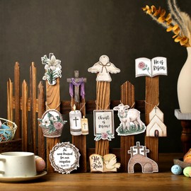 Anglechic 36 Pcs Vintage Easter Tree Decorations Religious Easter Ornaments for Tree He is Risen Decorations Wooden Hanging Cross Spring Ornaments Decorative for Craft Home Party Decor