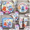 Robot Birthday Party Decoration - Robot Happy Birthday Backdrop, Tableware,