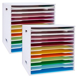 SANFURNEY Scrapbook Paper Organizer for Sizes 12" x 12", File Sorter Storage, Document Holder, Desktop Scrapbook Paper Organizer Rack for Home Office School (White, 12 Slots - Standard Size - 2PCS)